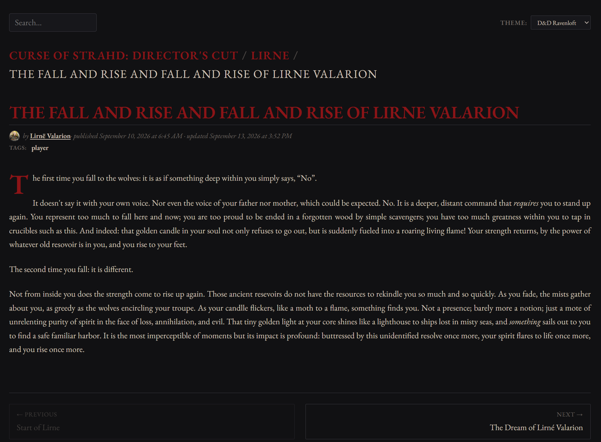 The Fall and Rise and Fall of Lirne Valarion